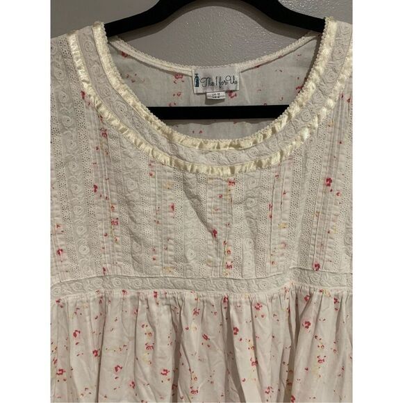 Vintage Floral Nightgown- The 1 For Us-Lace Pleated POCKETS White/Red Medium EUC - Picture 3 of 7